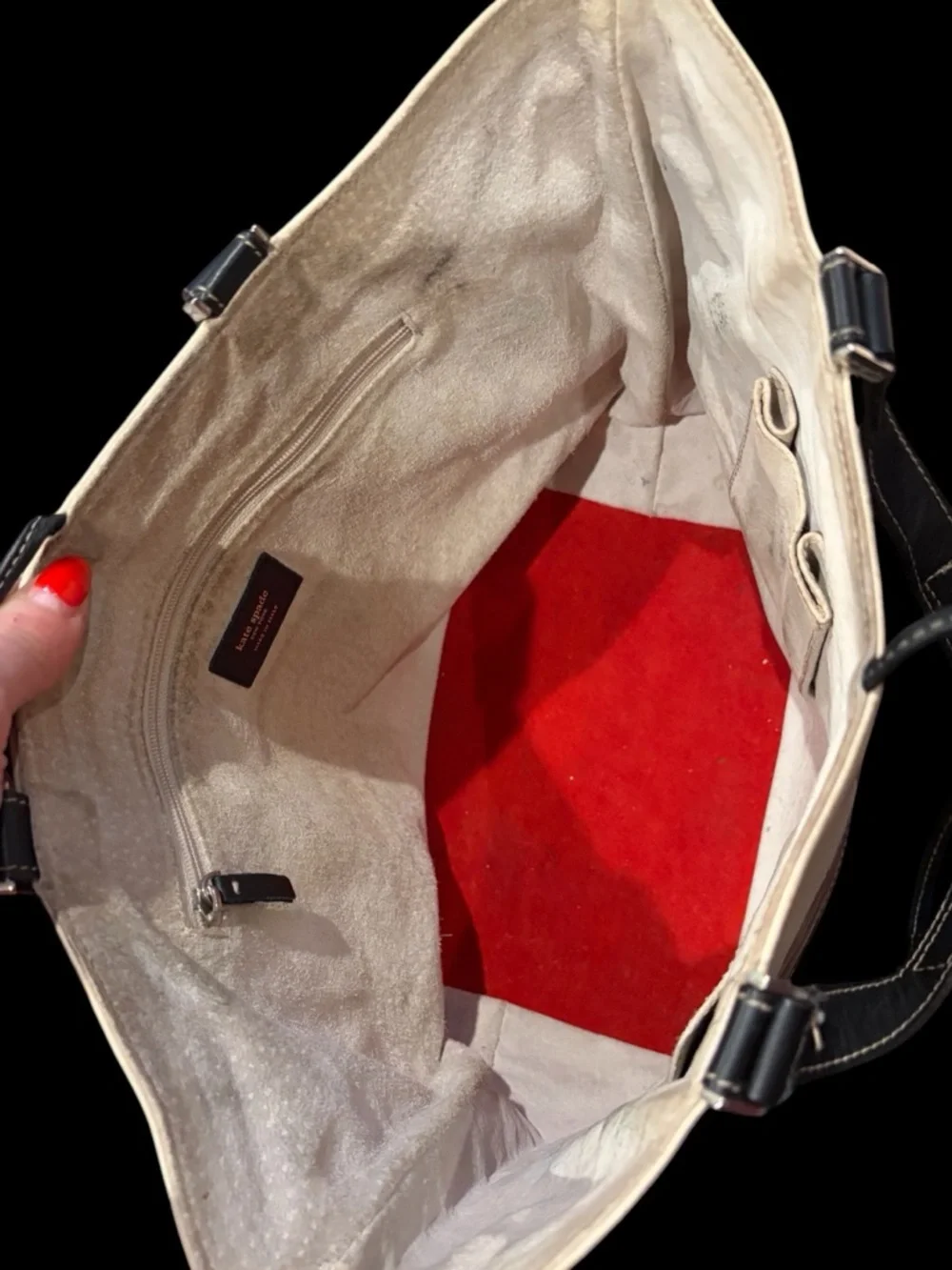 kate spade‎ Cream, Red & Black Colorblock Leather Tote